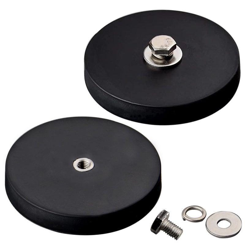 MUTUACTOR Neodymium Rubber Coated Magnet,2PCS 105lbs Strong Mounting Magnets M8 Female Thread,Not-Scratch Silicone Rare Earth Magnets for Off-Road LED Lighting,Outdoors Working Signal Lights,Antenna - Image 1
